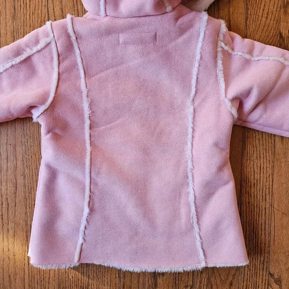 Osh Kosh pink faux fur jacket with embroidered flowers toddler girls size 3T - Picture 5 of 7